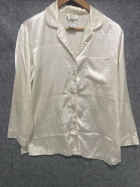 Talbots Size M Cream Button Up Intimates Sleep Wear Women 2 Piece Pajama Set